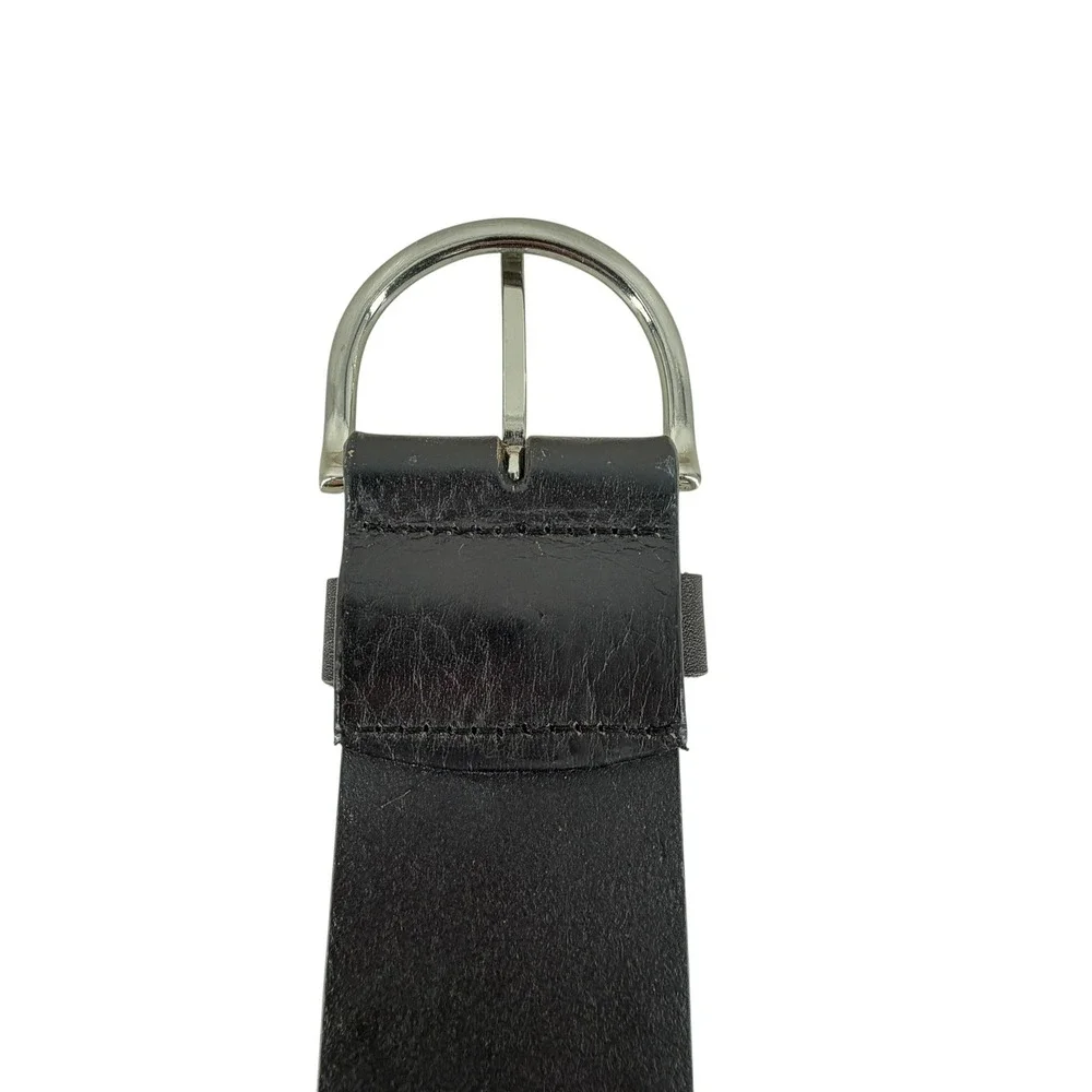 Coldwater Creek Perforated Wide Belt Womens Medium Black Leather Silver Buckle